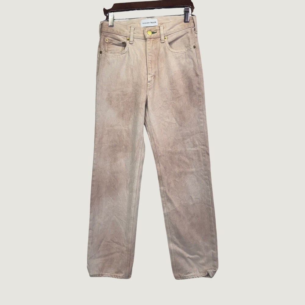 Tu Es Mon Tresor The Emerald Jean 24 Pink High Rise Straight Leg Boyfriend Denim
